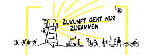 banner_zukunftsprogramm_neu.jpg Grafik mit Leuchtturm, Menschen kommen zusammen für Ko-Kreation und Feiern