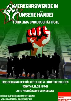 Flyer mit Text zur Veranstaltung, in der Mitte Illustration einer emporgestreckten Faust