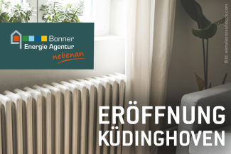 Foto einer Heizung in einem Wohnraum, dazu der Text: BEA Eröffnung Küdinghoven